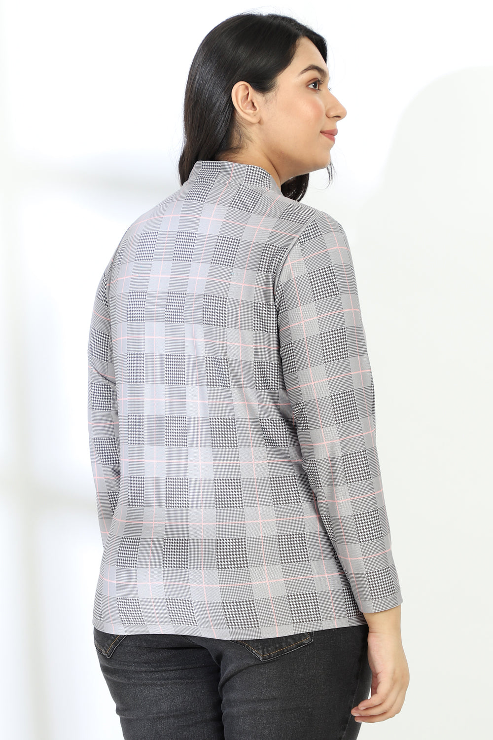 Grey Plaids Printed Jacket