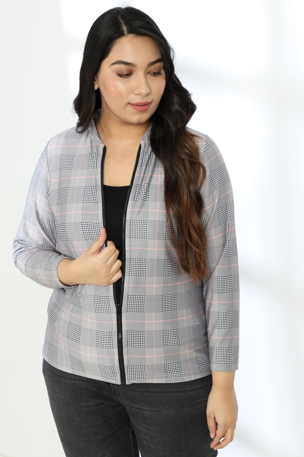 Grey Plaids Printed Jacket