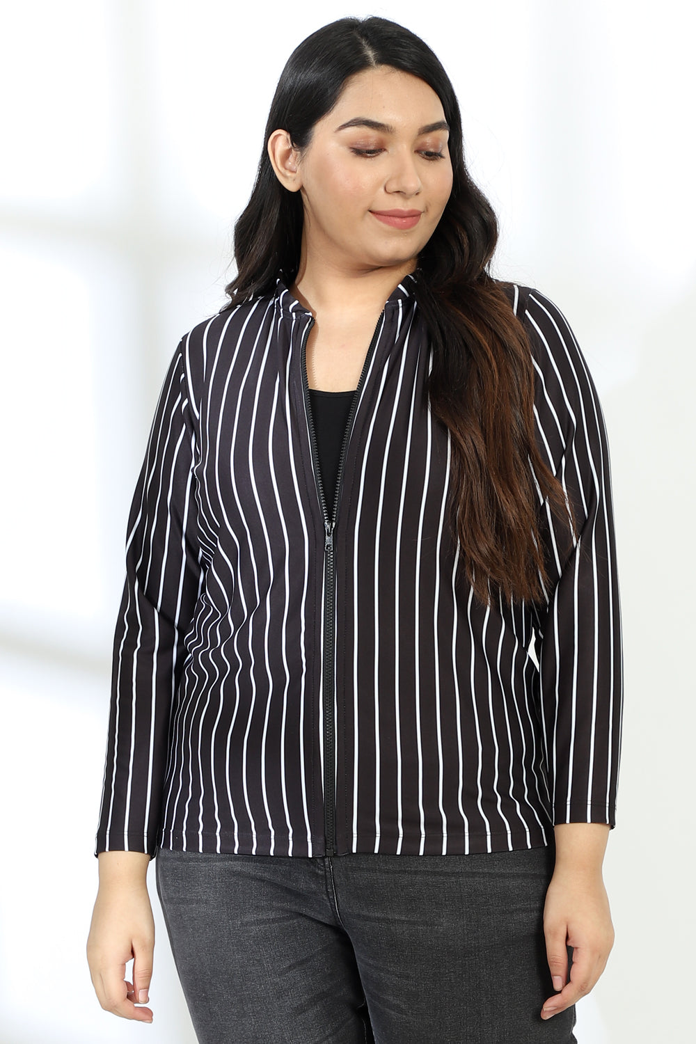 Black White Stripe Printed Jacket