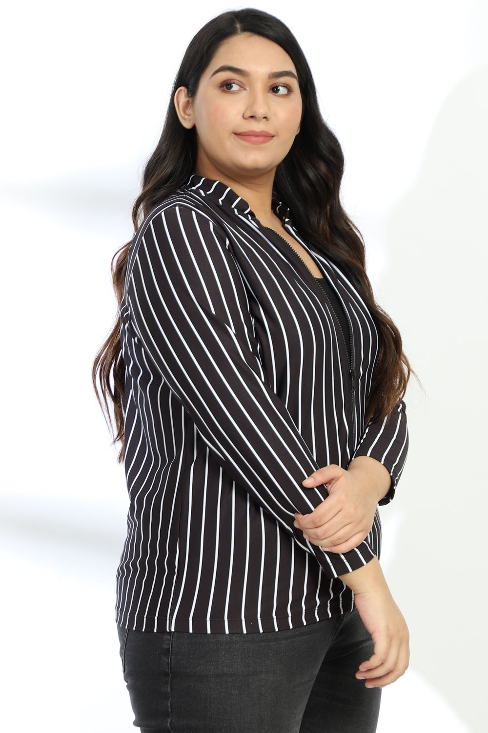 Black White Stripe Printed Jacket