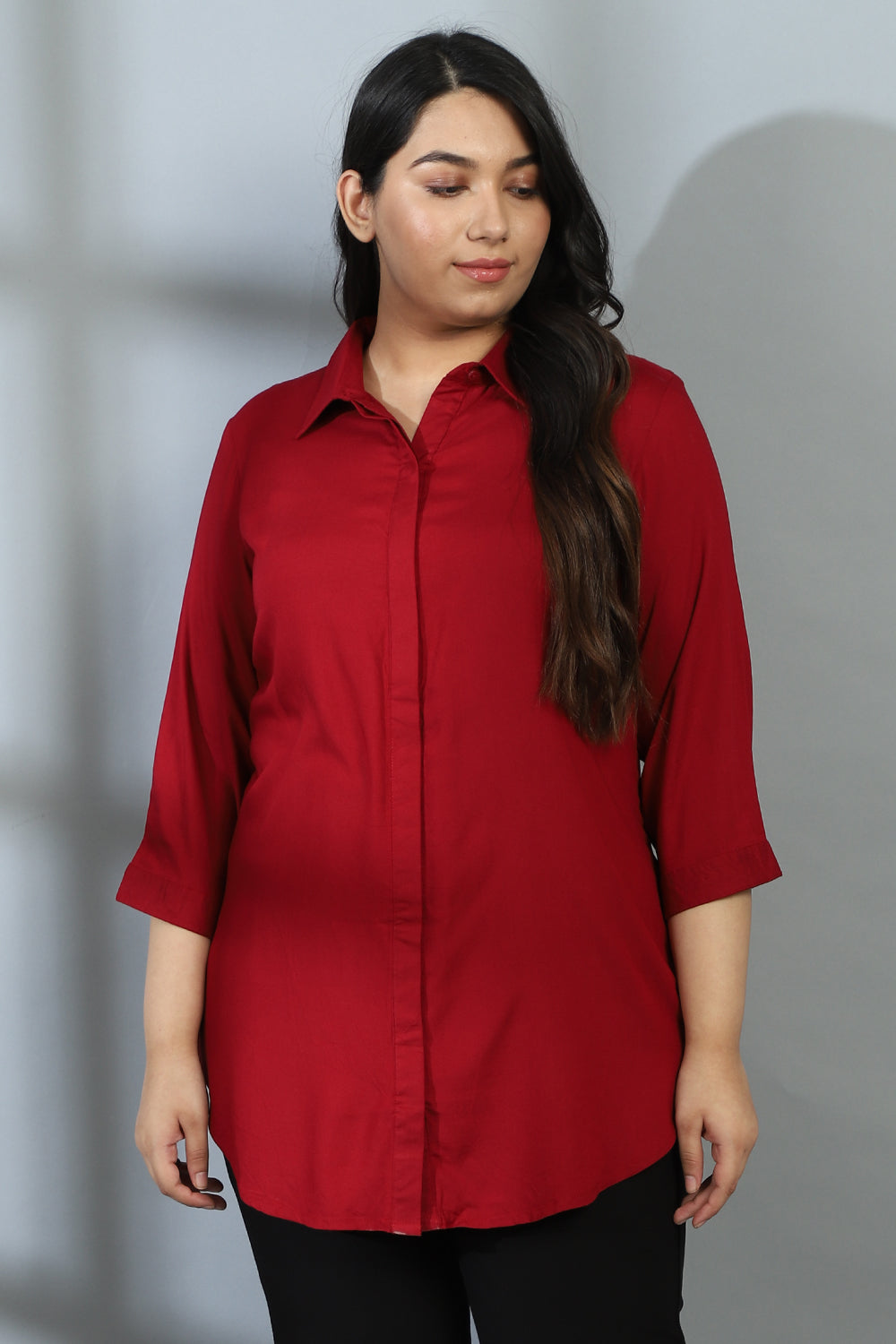 Buy Red Round Hemline Shirt