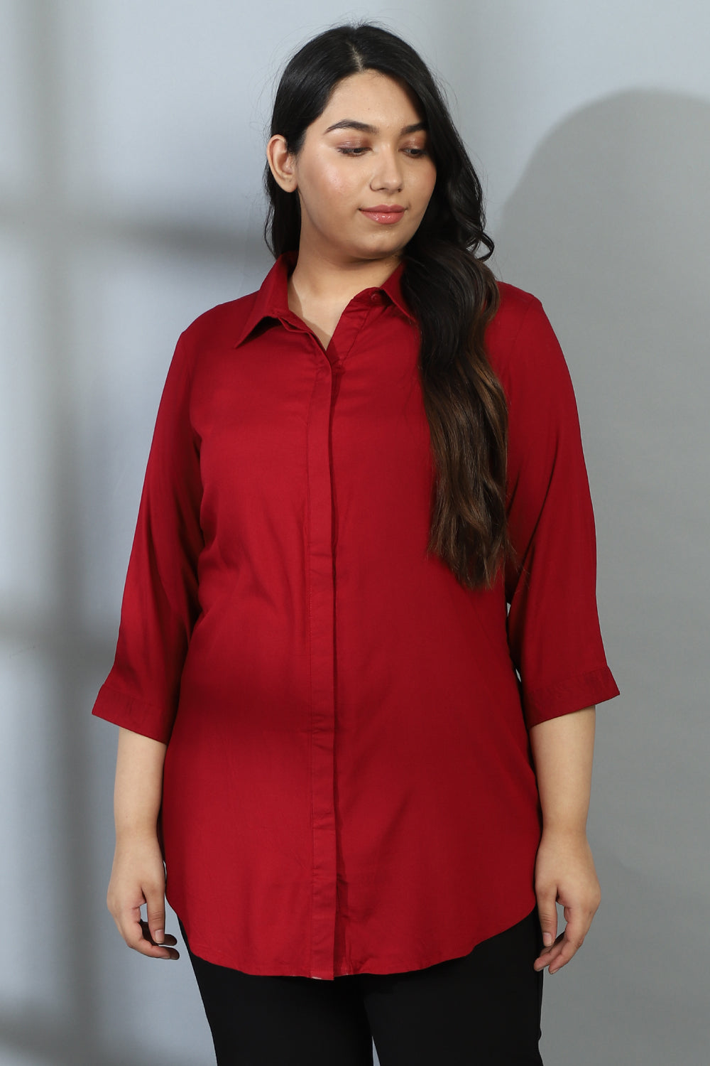 Red Round Hemline Shirt