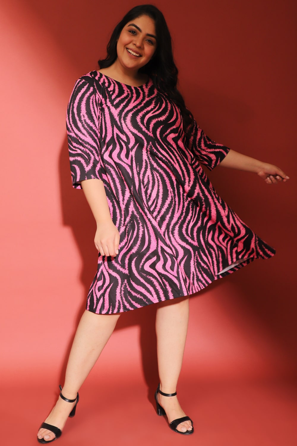 pink tiger print dress Pink Stripes Tiger Print Dress: Handmade Cotton Gauze Midi