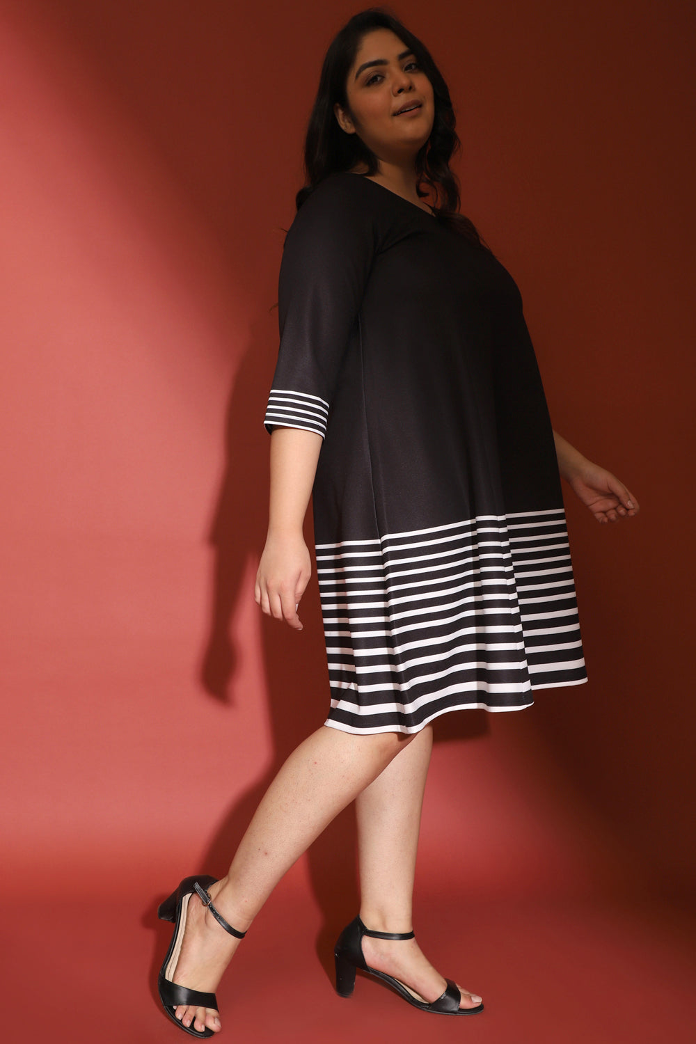 Buy White Stripe Bottom Play Black Printed Dress