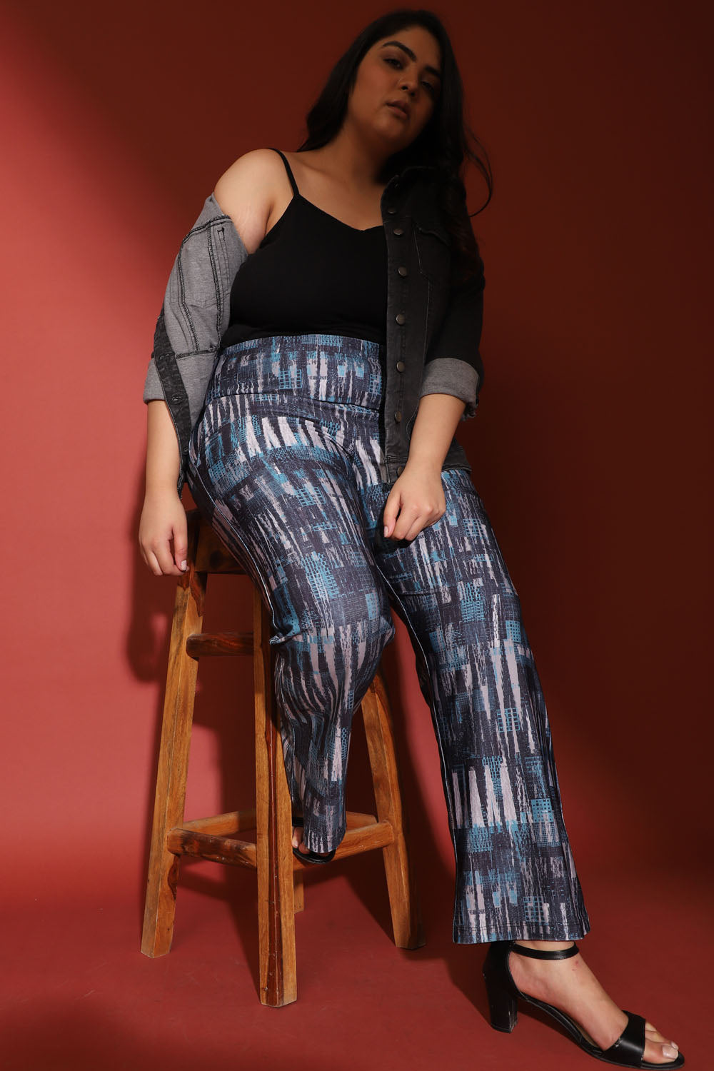 Amydus Indigo Printed Plus Size Bootcut Pants