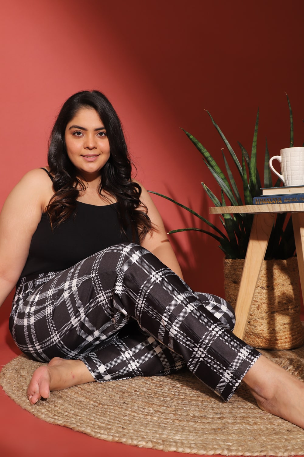 Black Plaid Printed Lounge Pants