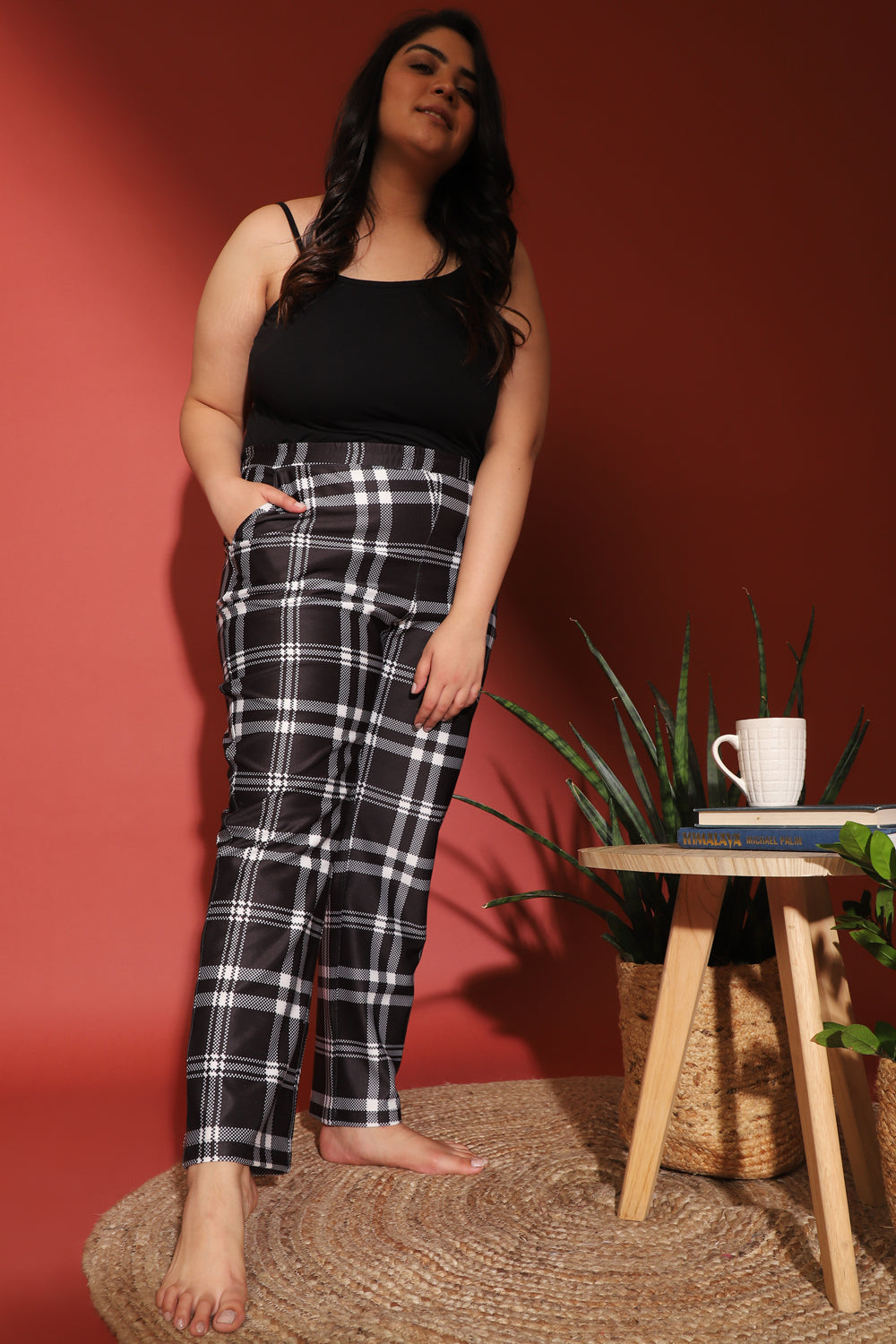 Black Plaid Printed Lounge Pants