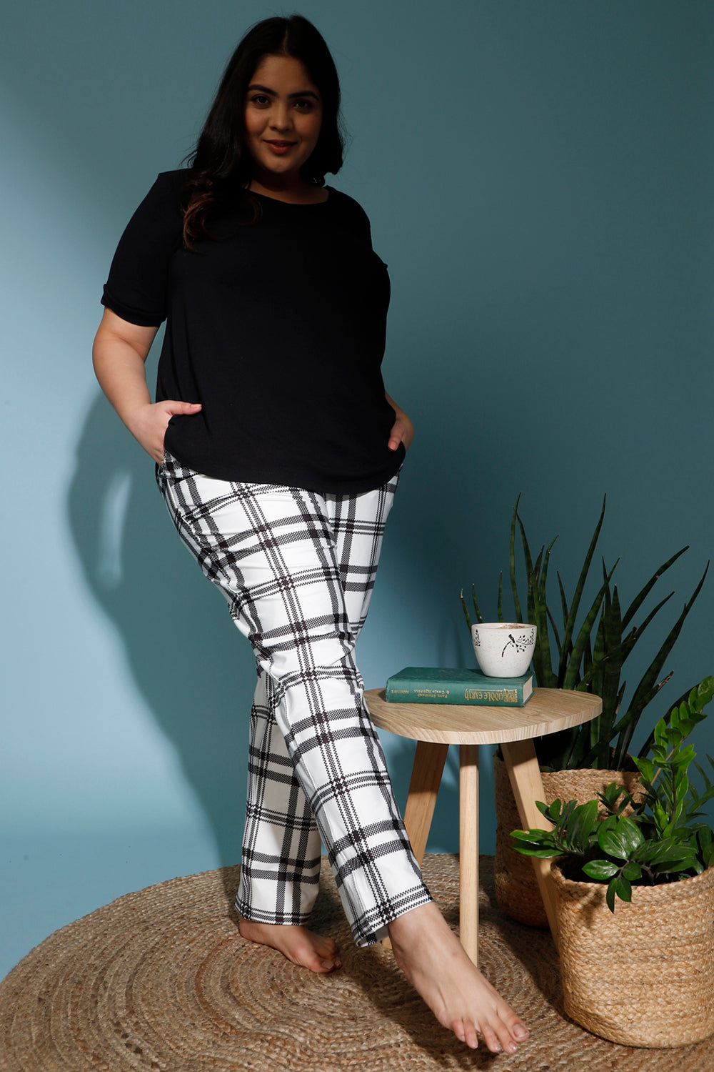 Buy Black White Check Printed Lounge Pants