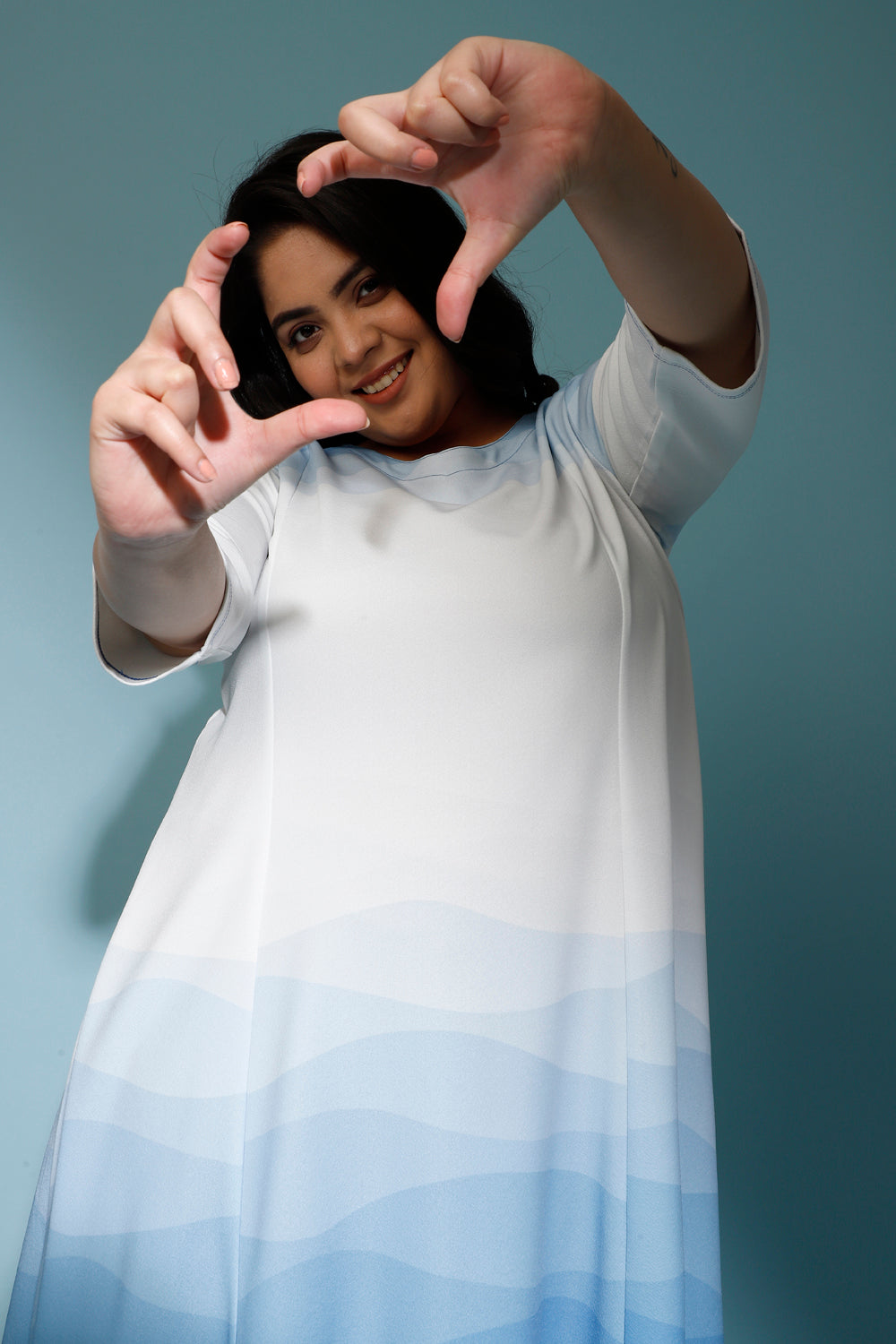 Plus Size White Blue Maxi Dress For Plus Size