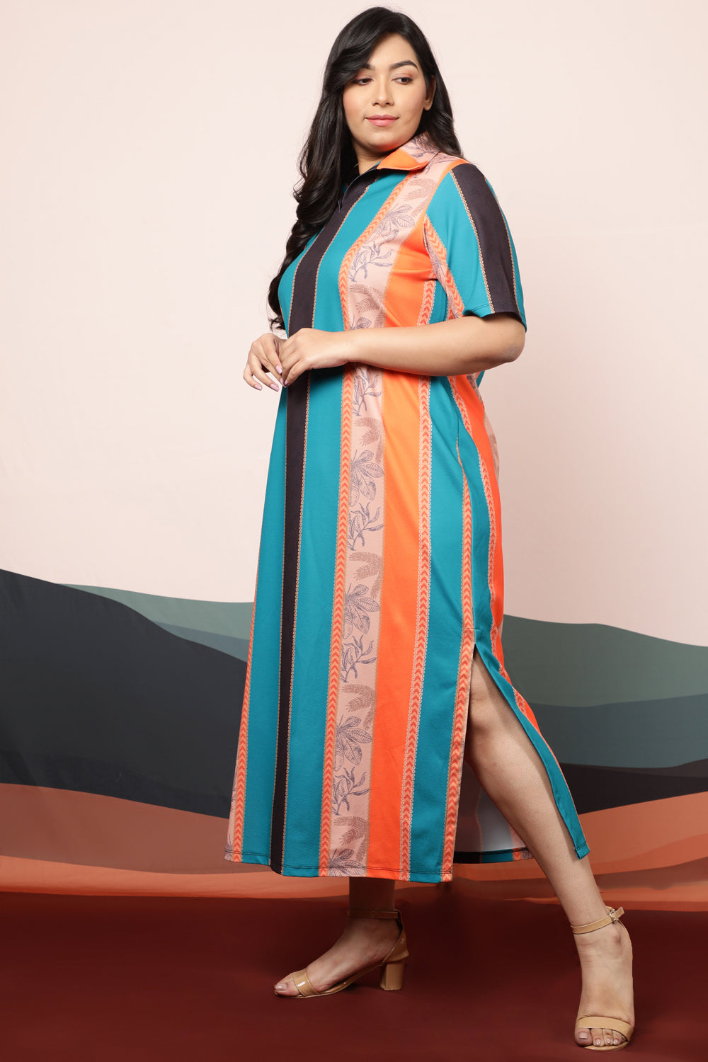 Plus Size Plus Size Ethnic Striped Long Shirt Dress