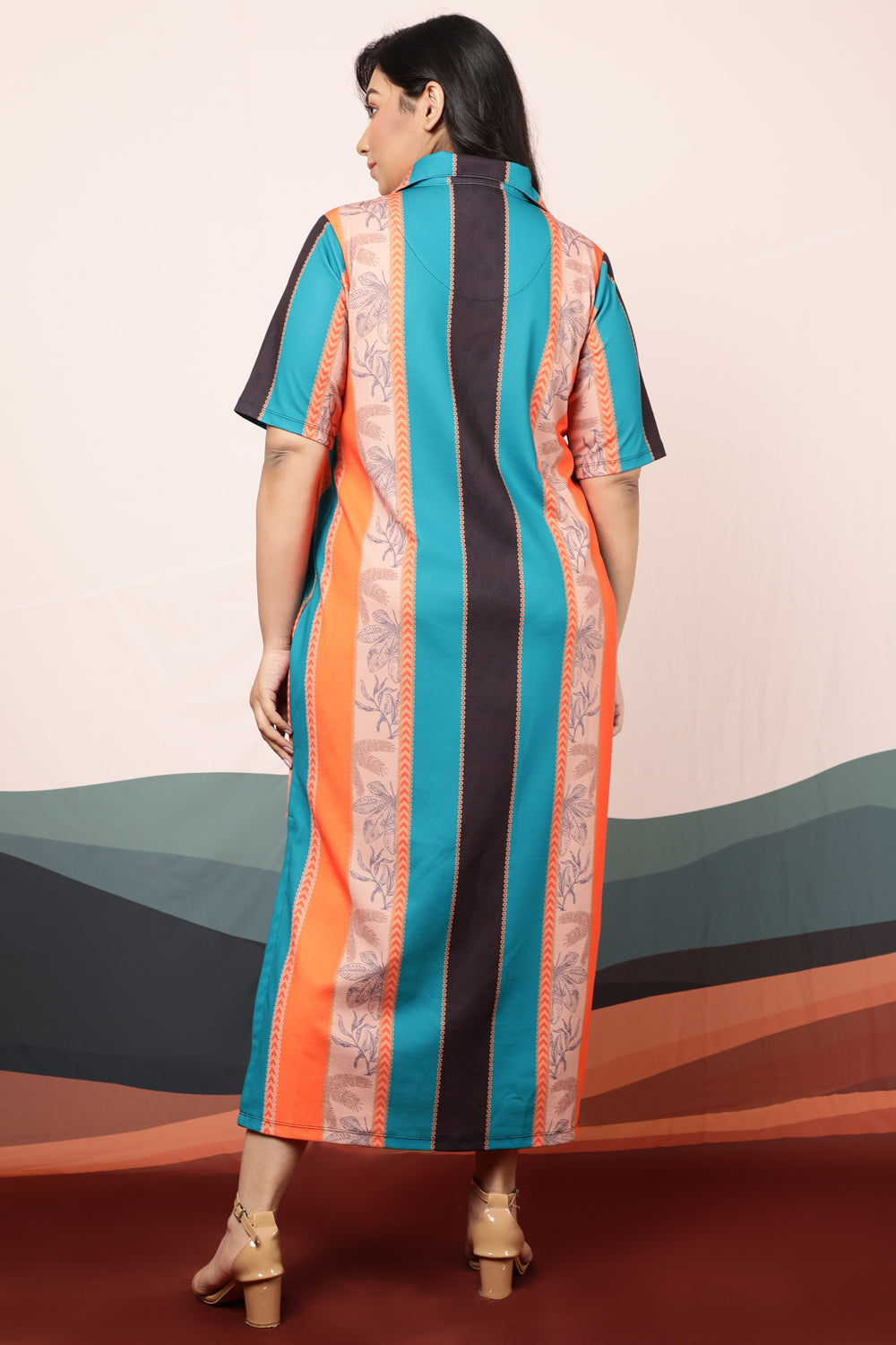 Comfortable Plus Size Ethnic Striped Long Shirt Dress