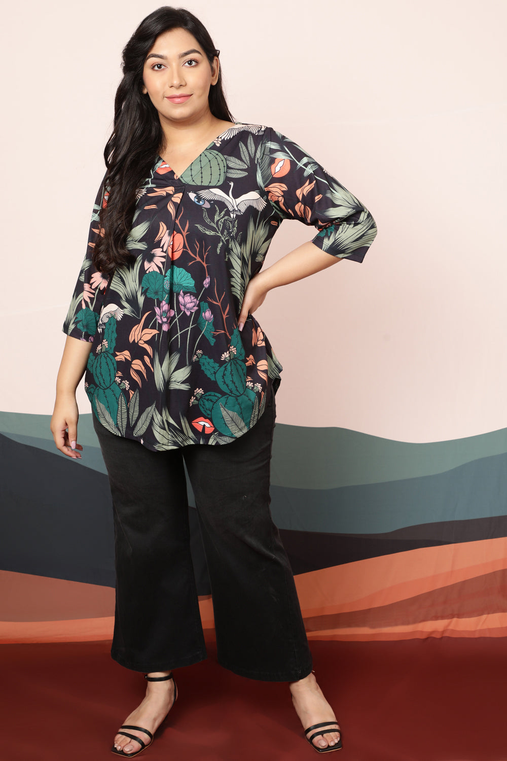 Buy Quirky Wildlife Black Centre Pleat Top