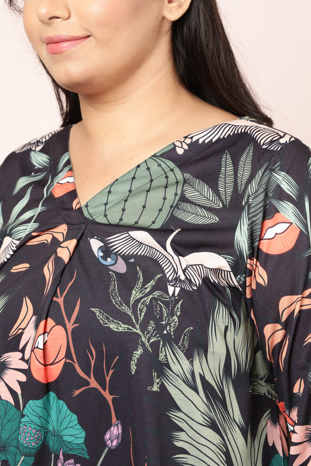 Comfortable Quirky Wildlife Black Centre Pleat Top