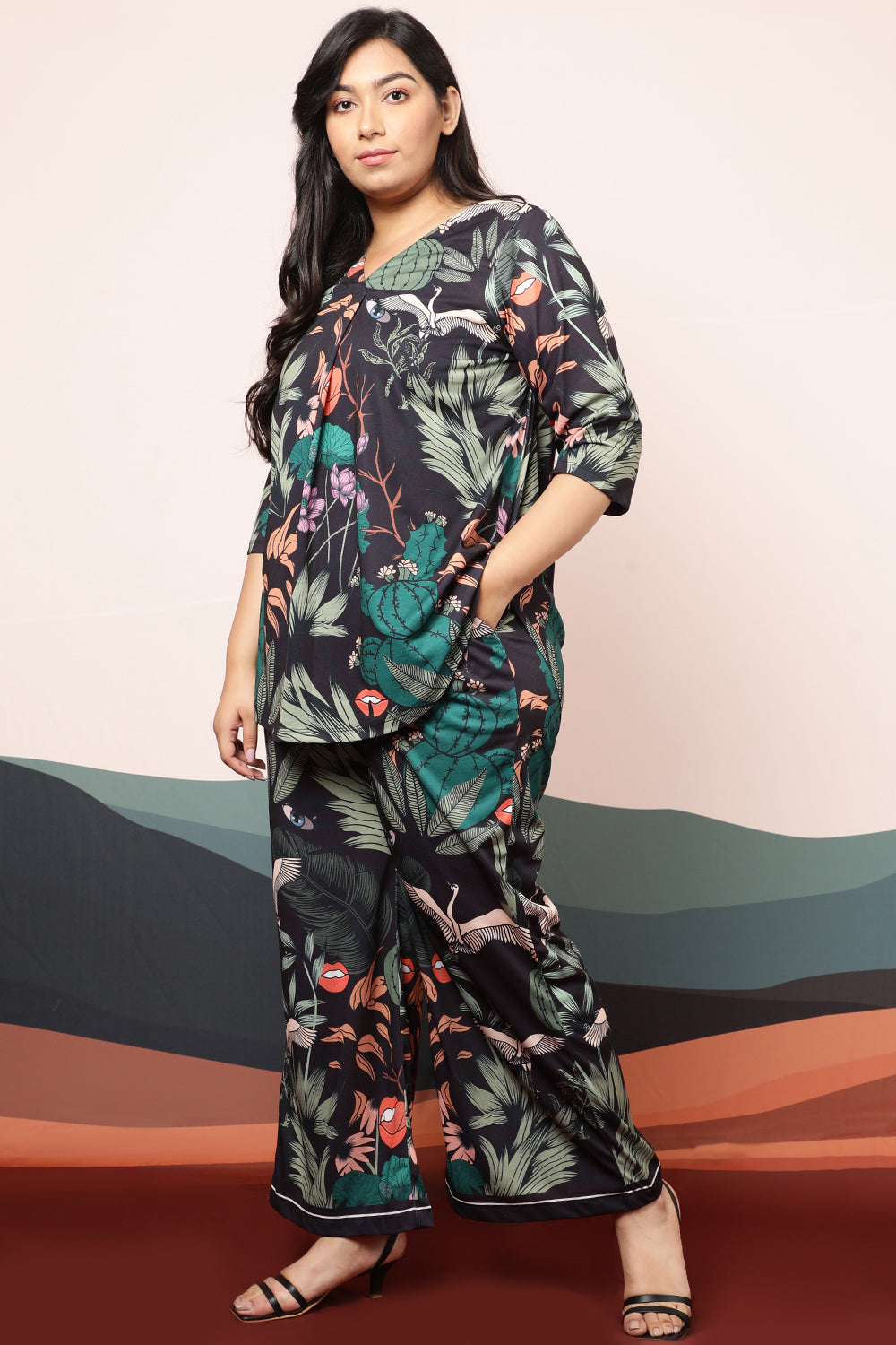 Buy Plus Size Quirky Wildlife Black High Waist Pants