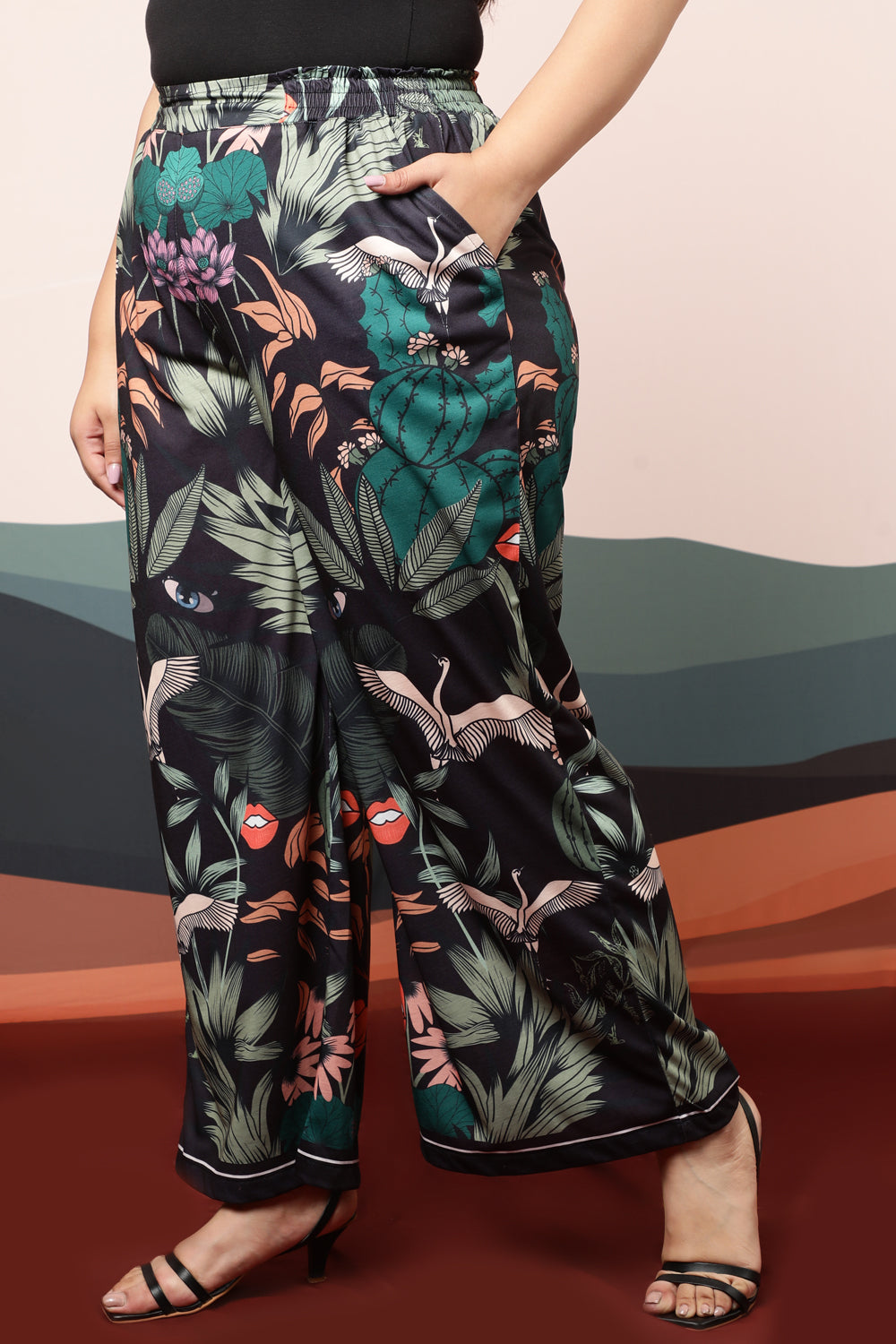 Plus Size Plus Size Quirky Wildlife Black High Waist Pants