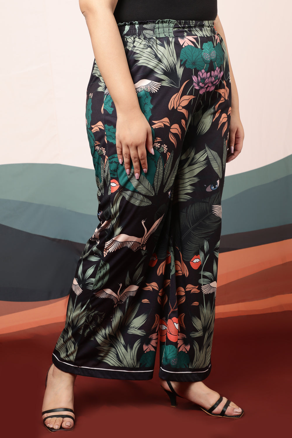 Plus Size Quirky Wildlife Black High Waist Pants for Women