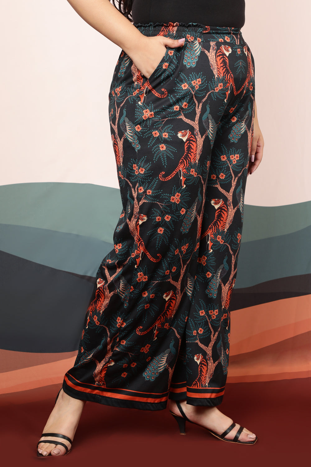 Plus Size Plus Size Jungle Print High Waist Pants