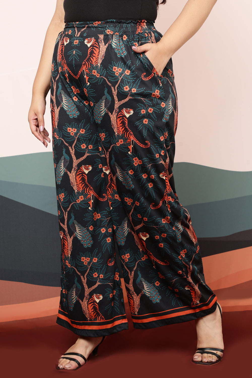 Plus Size Jungle Print High Waist Pants for Women