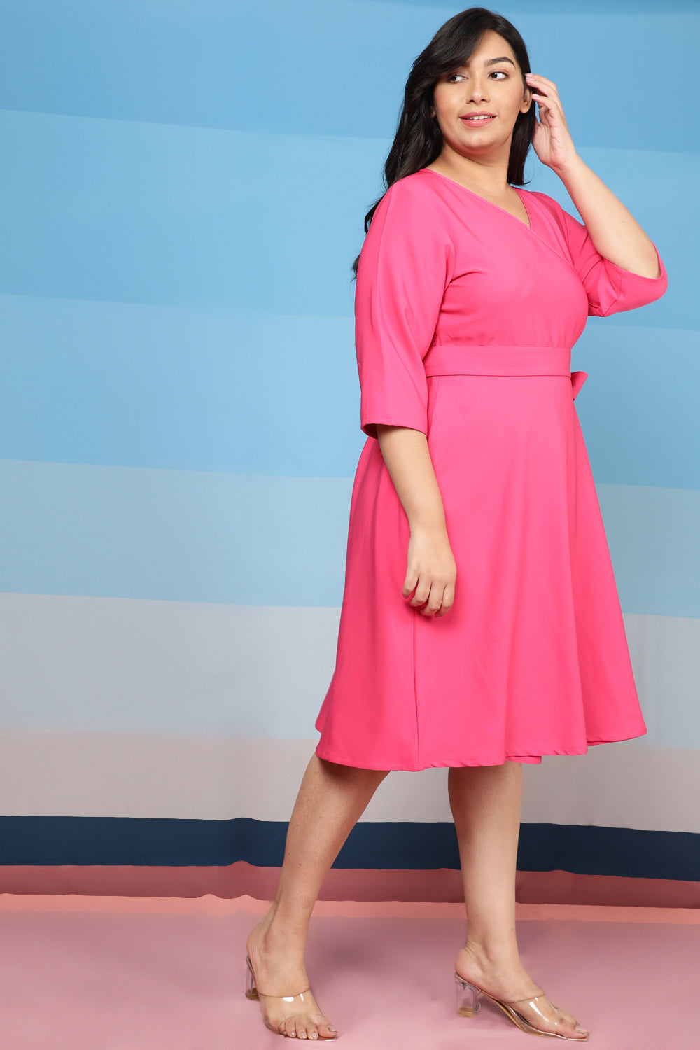 Plus Size Bright Pink True Wrap Dress for Women