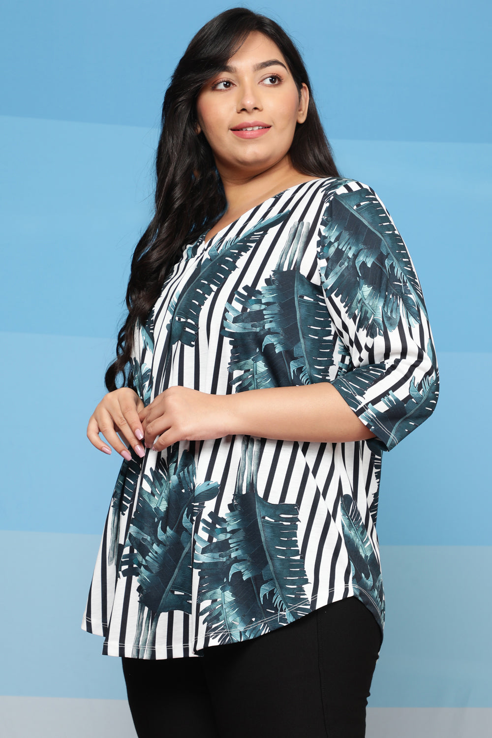 Plus Size Plus Size Tropical Stripes Centre Pleat Top