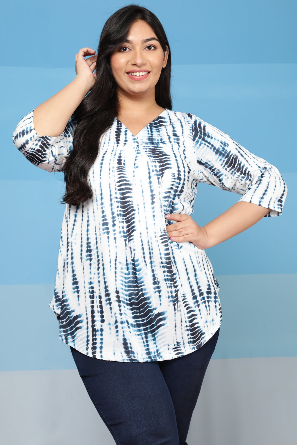 Plus Size Plus Size Indigo Tie Dye Centre Pleat Top