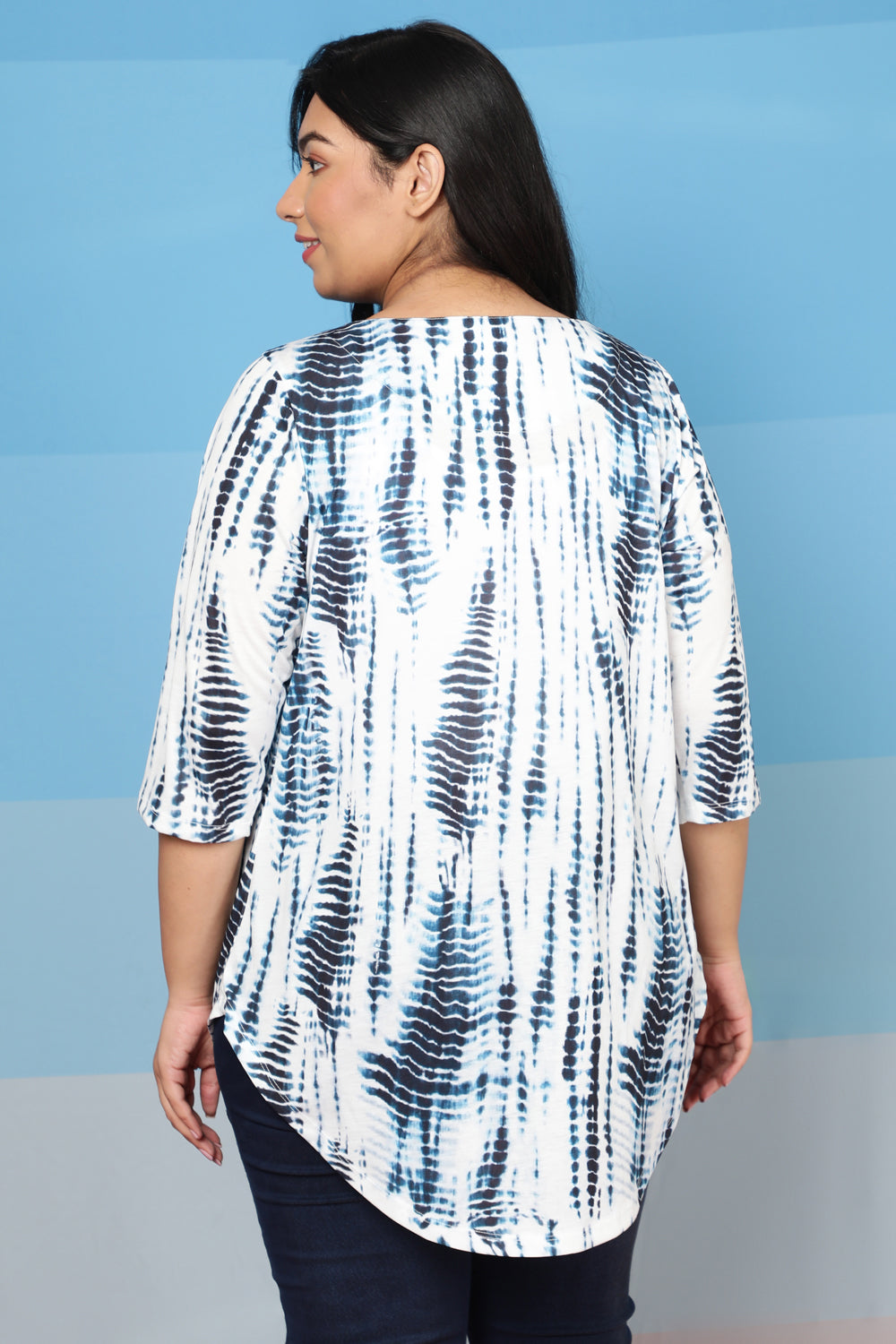 Plus Size Indigo Tie Dye Centre Pleat Top
