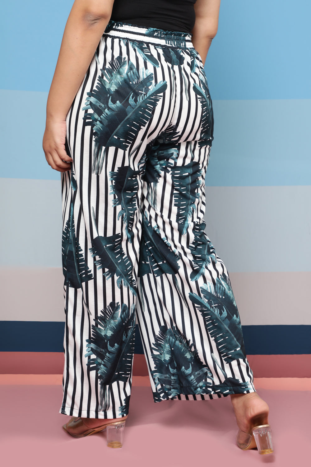 Plus Size Tropical Stripes High Waist Pants