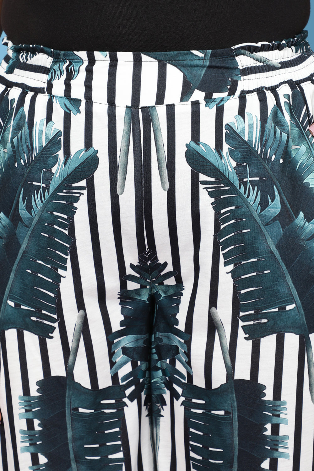 Comfortable Plus Size Tropical Stripes High Waist Pants