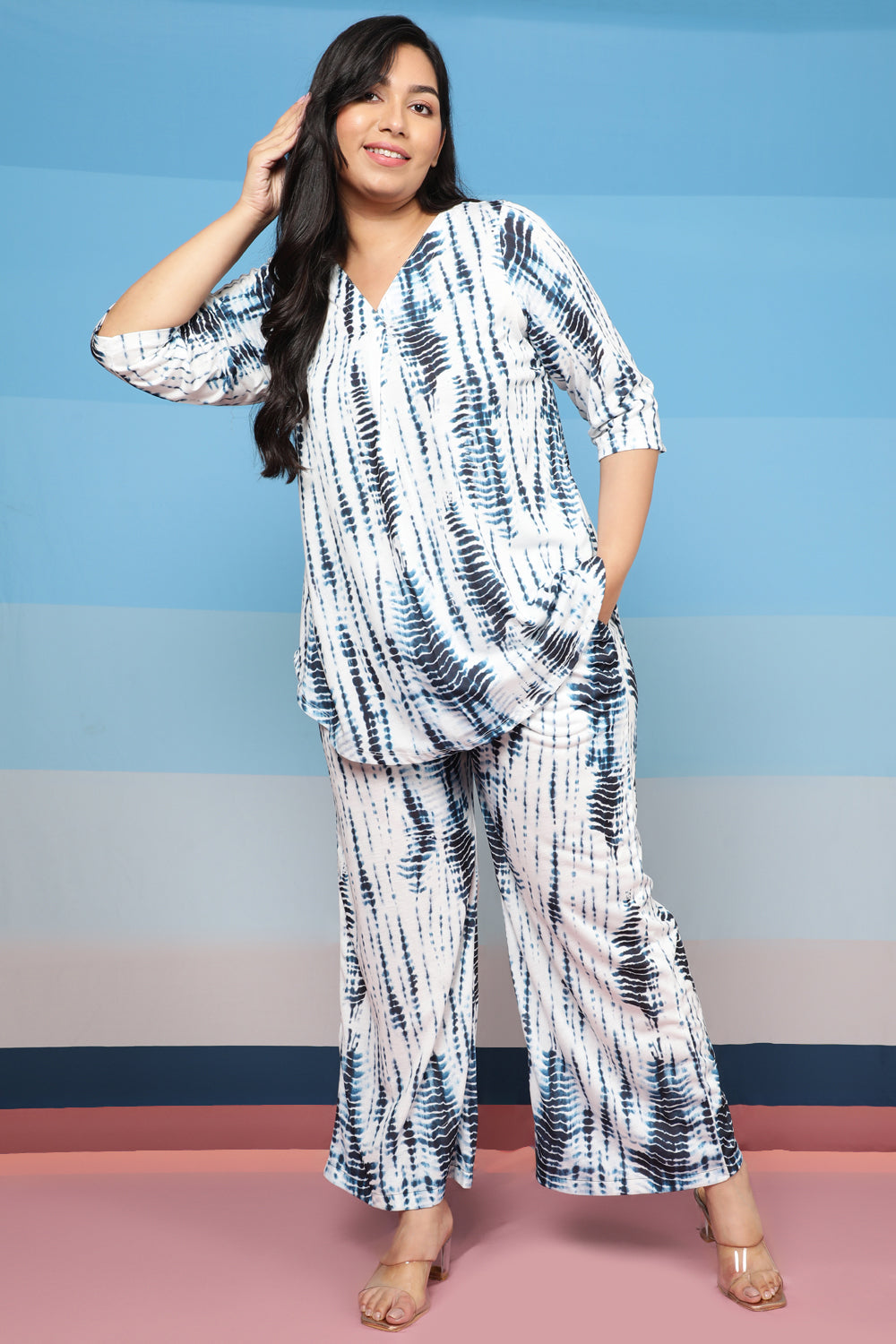 Buy Plus Size Indigo Tie Dye High Waist Pants