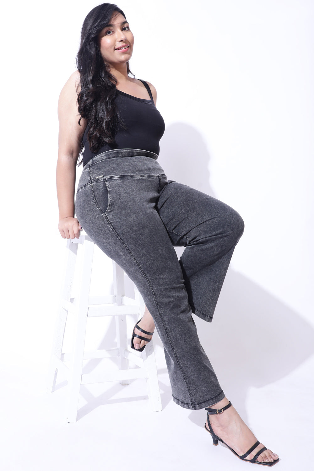 Plus Size Ash Black Flare Jeans