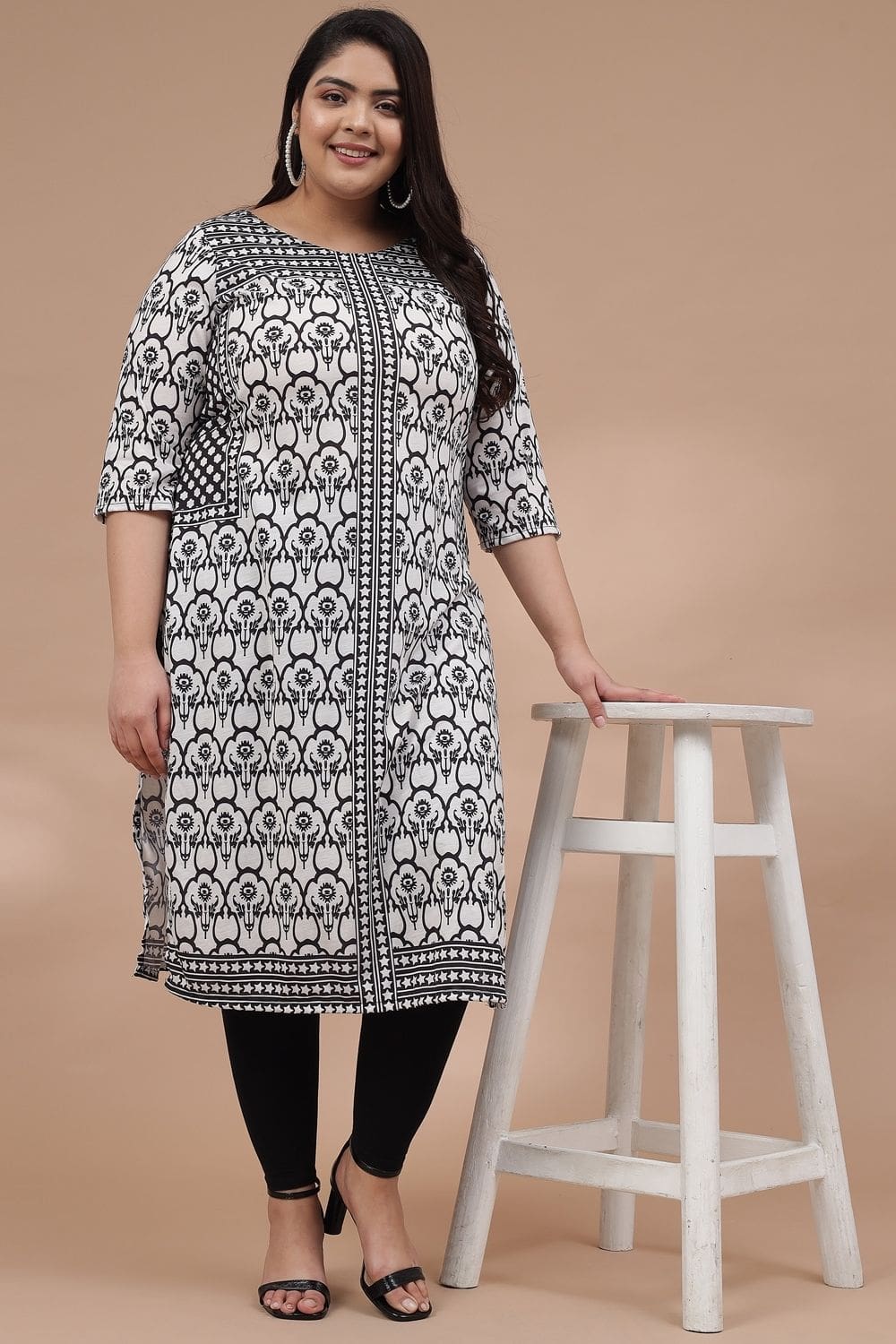 Monochrome Ethnic Printed Kurta