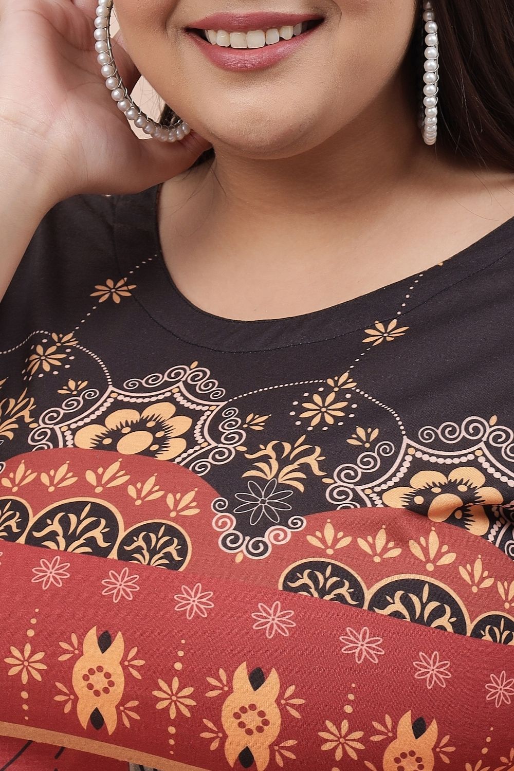 Plus Size Dark Floral Print Kurta
