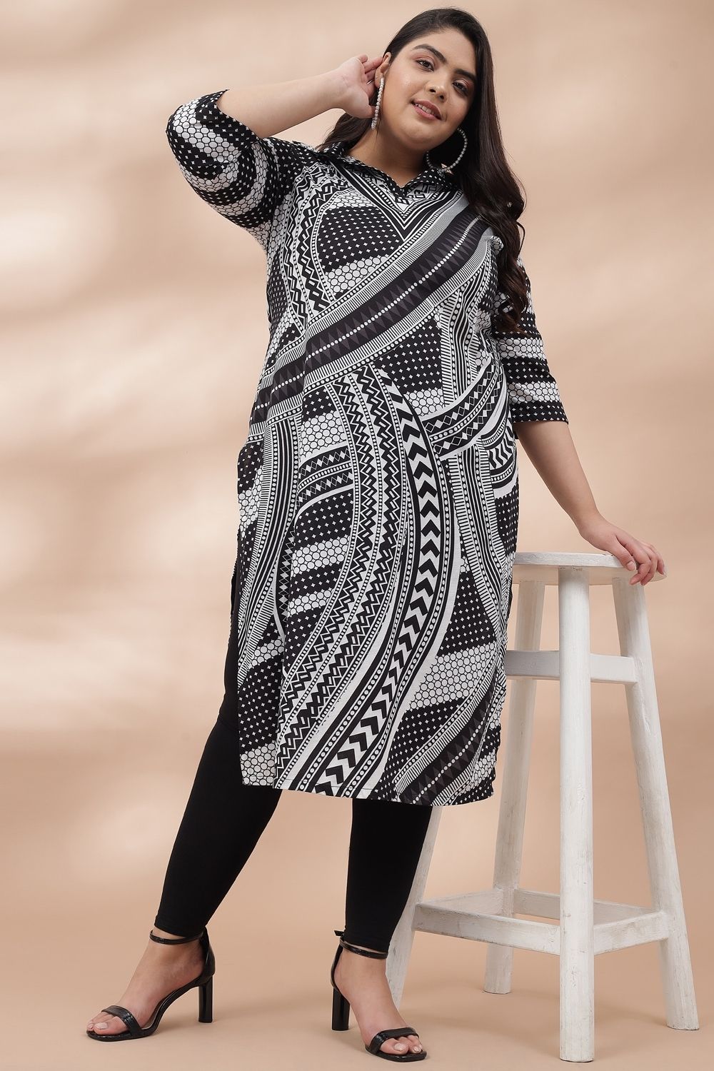 Amydus Monochrom Melody 2xl Size Blended knit fabric Collar Kurta