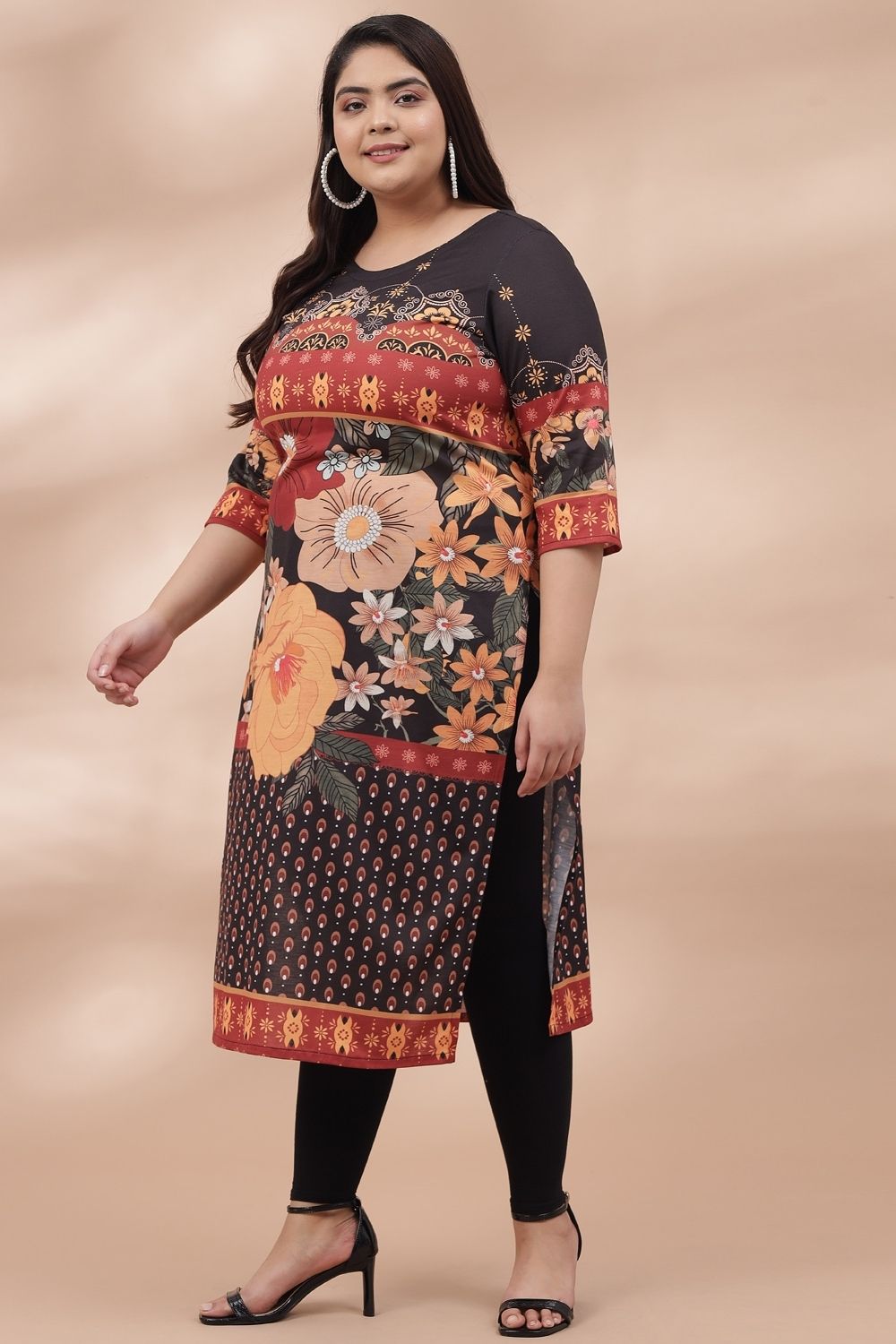 Dark Floral Print Kurta for Women