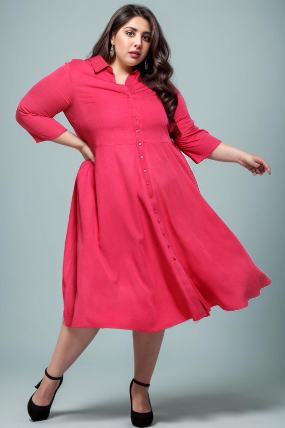Buy Plus Size Pink Shirt Dress