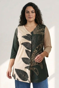 Plus Size Dual Tone Leaf Print Top