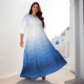 White Blue Maxi Dress For Plus Size