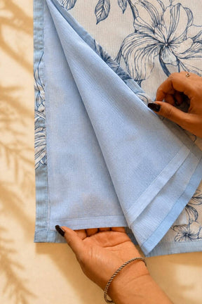 Plus Size Blue Floral Print Cotton Kurta