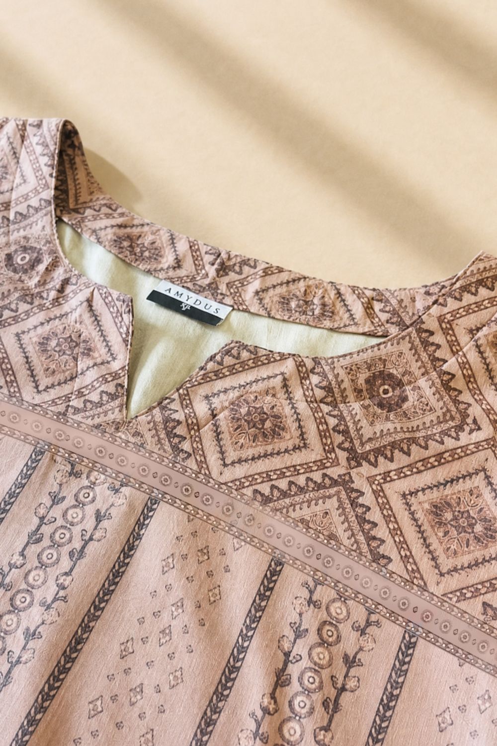 Plus Size Ethnic Print Straight Cotton Kurta