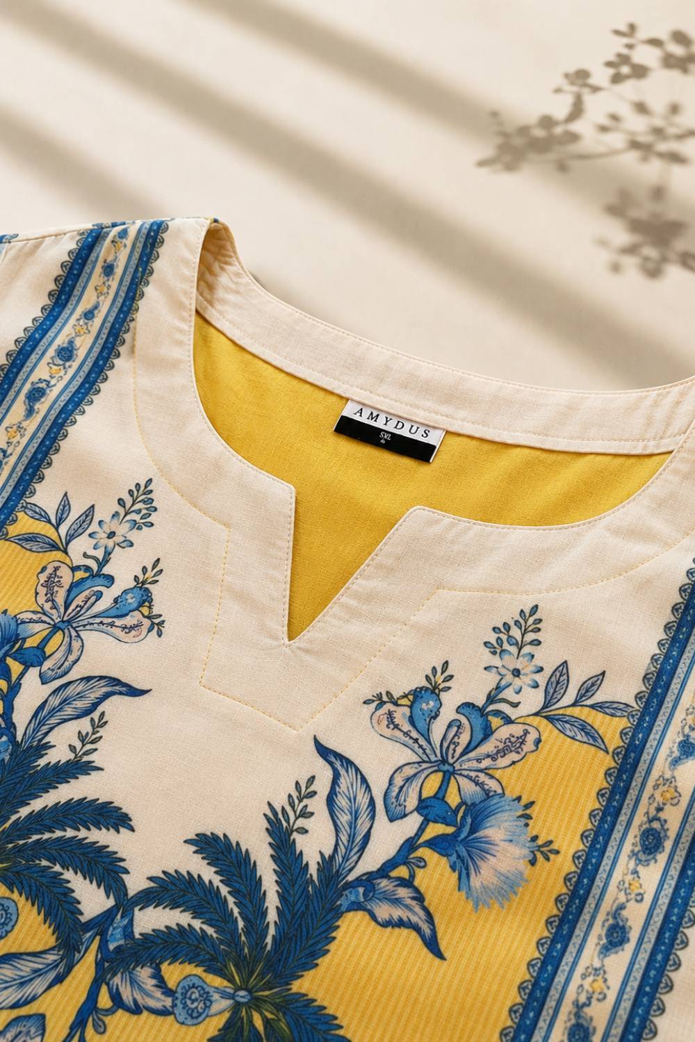 Plus Size Yellow Floral Print Cotton Kurta Coord Set