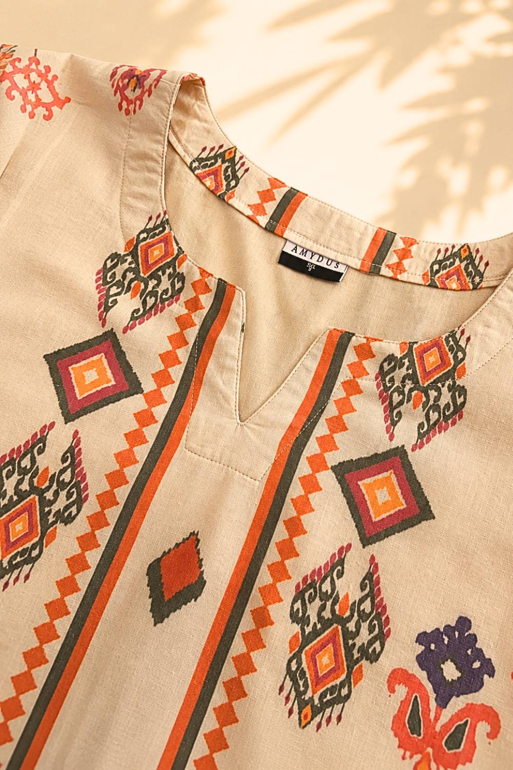 Plus Size Beige Ethnic Border Print Cotton Kurta Coord Set