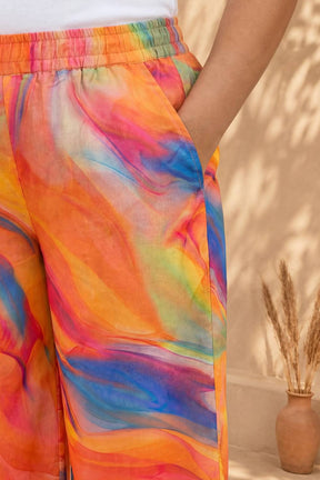 Plus Size Multicolor Abstract Print Cotton Coord Set