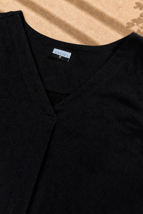 Plus Size SoftEase V Neck Black Cotton Coord Set