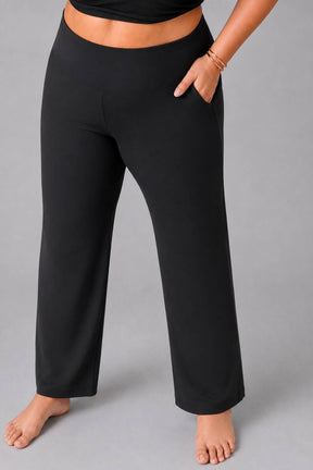 Plus Size Black Tummy Shaping Wide Straight Pants
