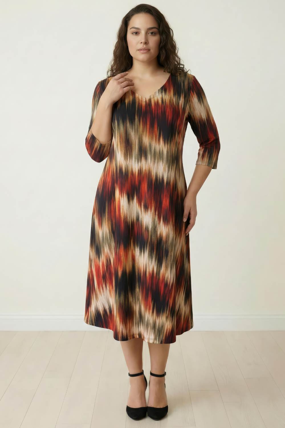 Plus Size Multicolor Abstract Print A line Dress