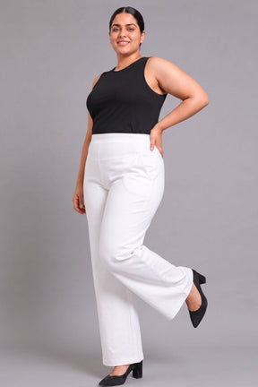 White Tummy Shaping Wide Straight Pants