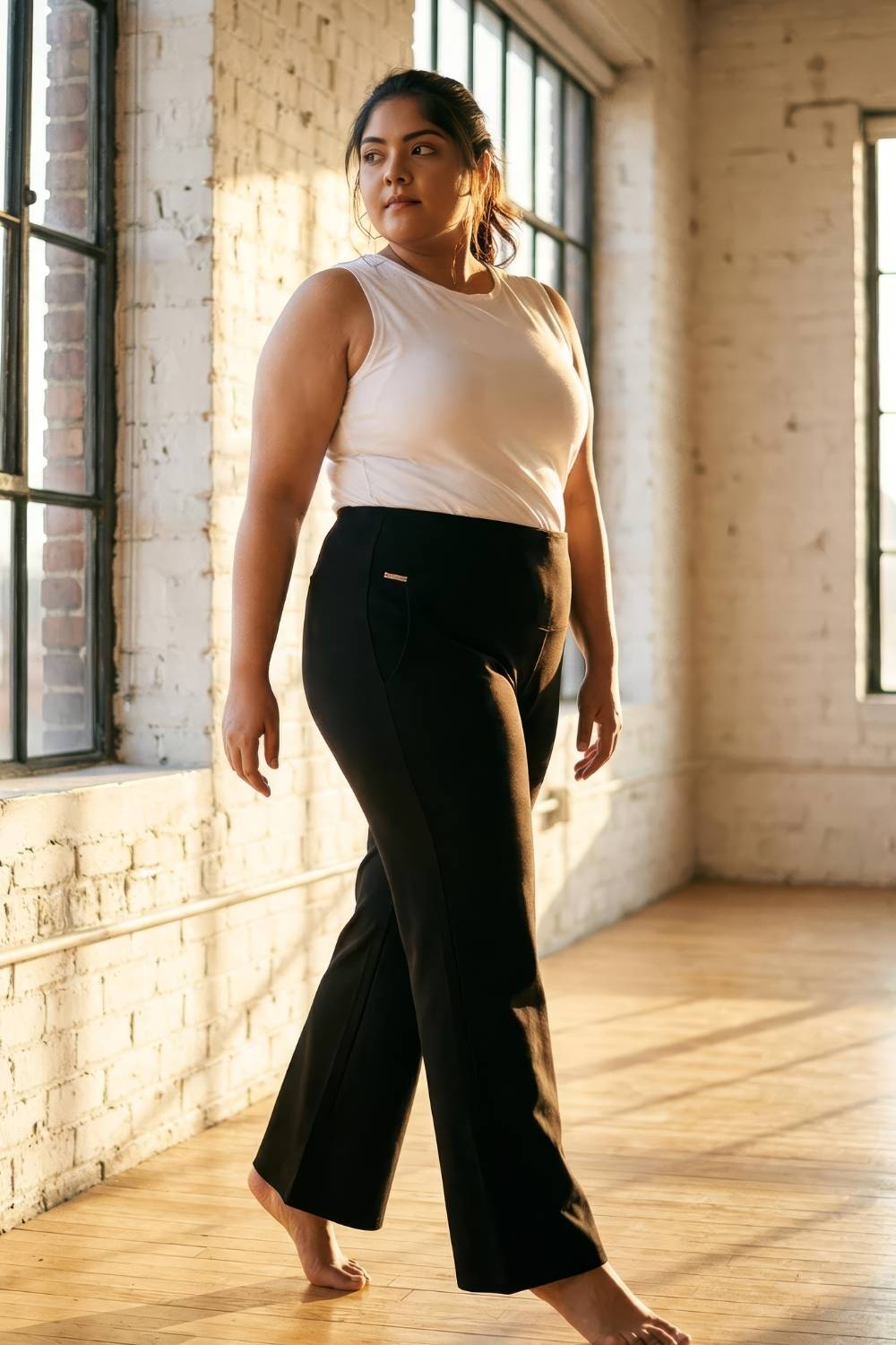 Plus Size Black Tummy Shaper Flare Pants