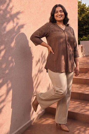 Plus Size Brown Print Top