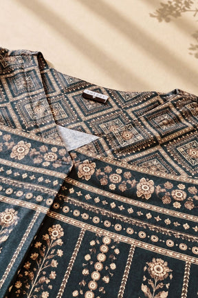 Plus Size Charcoal Green Printed Top