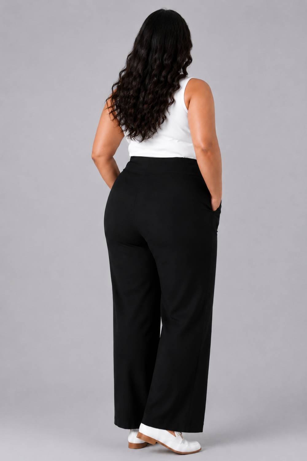 Black Tummy Shaping Wide Straight Pants